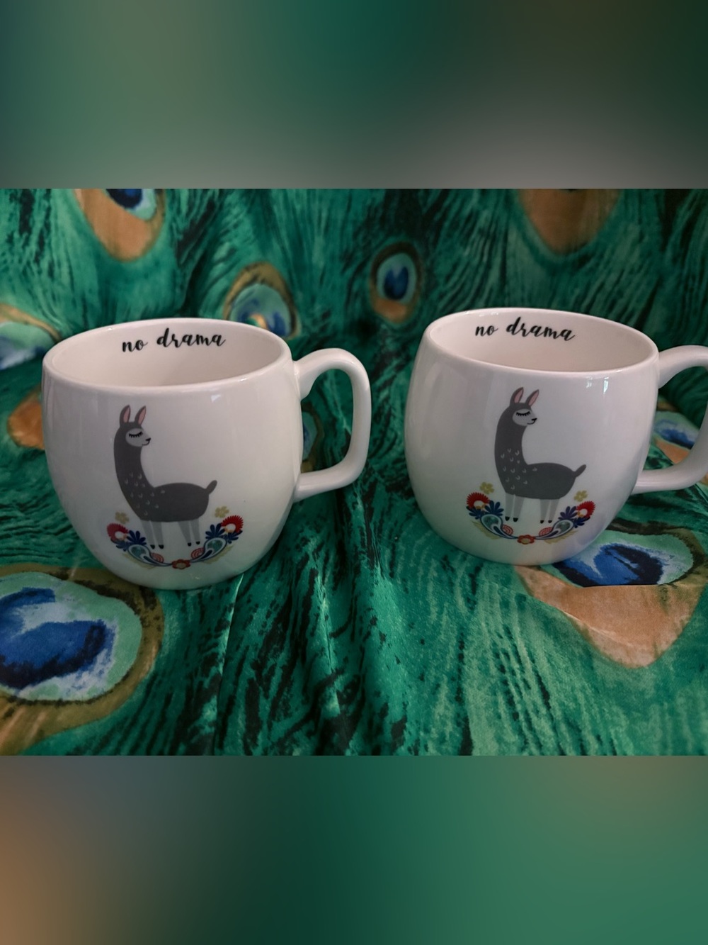 Opalhouse White Ceramic Llama Mug Pair with Multicolor Floral Accents